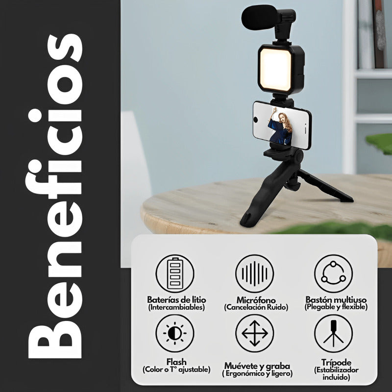 Kit de Video Making |Micrófono|Luz LED |Trípode|Control Bluetooth