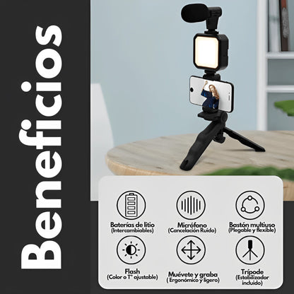 Kit de Video Making |Micrófono|Luz LED |Trípode|Control Bluetooth