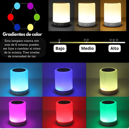 Parlante Bluetooth con lampara touch (6 colores)-CargaUSB, 6 Hrs.