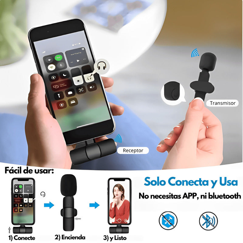 Micrófono de Solapa Inalámbrico|Hasta 20mts|Plug and Play| Dura 5h
