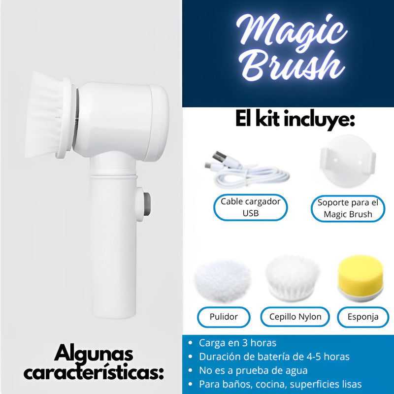 Magic Brush-Cepillo Limpiador inalámbrico, 3 cabezales CARGA USB