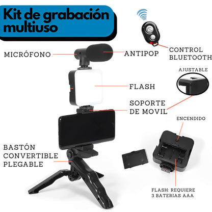 Kit de Video Making |Micrófono|Luz LED |Trípode|Control Bluetooth