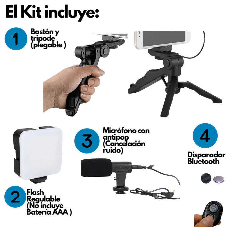 Kit de Video Making |Micrófono|Luz LED |Trípode|Control Bluetooth