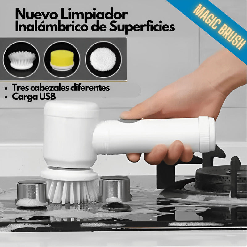 Magic Brush-Cepillo Limpiador inalámbrico, 3 cabezales CARGA USB
