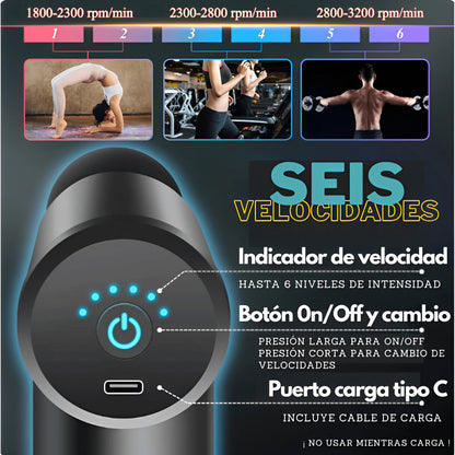 Masajeador Inteligente Inalámbrico | 4 Cabezales | 6 Velocidades | Alivio Muscular