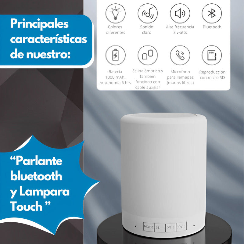 Parlante Bluetooth con lampara touch (6 colores)-CargaUSB, 6 Hrs.