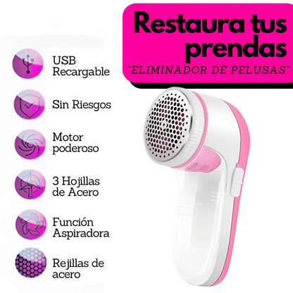 Eliminador de Pelusas Inalámbrico | Potente, Recargable (Telas y tejidos)