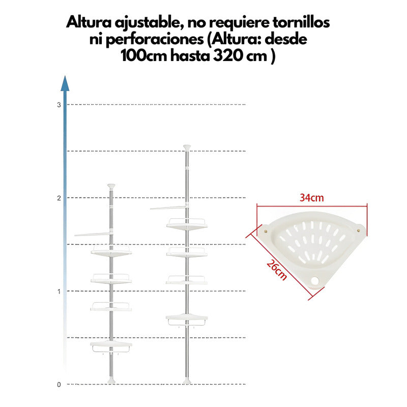 Organizador de Baño Ajustable|4 Estantes| ABS y Acero | Fácil Armado