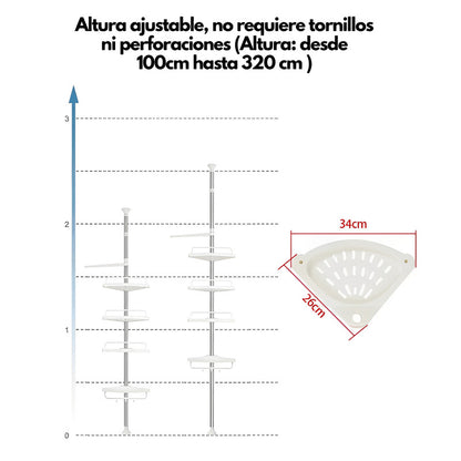 Organizador de Baño Ajustable|4 Estantes| ABS y Acero | Fácil Armado