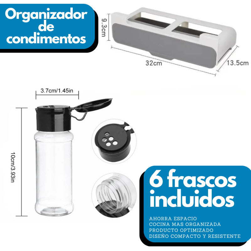 Estante Organizador de Especias |7 Frascos| Plástico | Ahorra Espacio