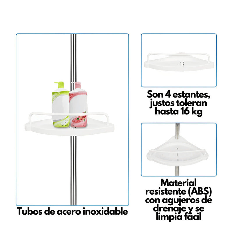 Organizador de Baño Ajustable|4 Estantes| ABS y Acero | Fácil Armado