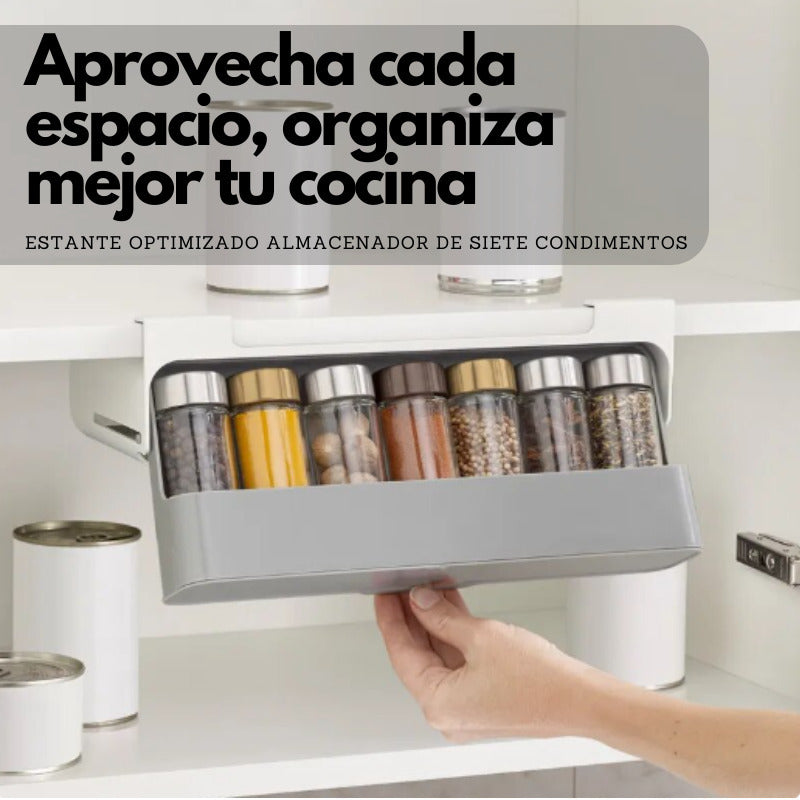 Estante Organizador de Especias |7 Frascos| Plástico | Ahorra Espacio