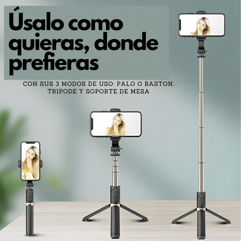 Palo Selfie y Trípode con Bluetooth| Rotación 360º| 1m largo| ABS
