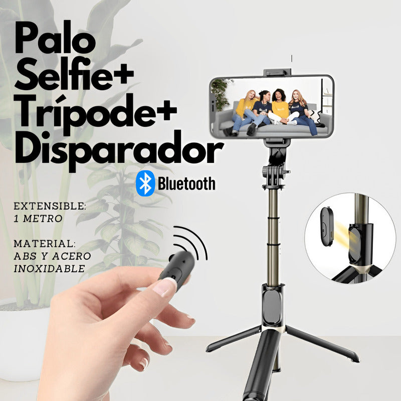 Palo Selfie y Trípode con Bluetooth| Rotación 360º| 1m largo| ABS